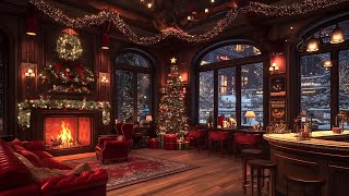 Exquisite Christmas Night Jazz in Cozy Christmas Coffee Shop Ambience & Crackling Fireplace