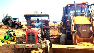 Jcb 3DX Excellence Backhoe Machine Loading Mud In Massey 241&1035 Tractor with Trolley | Jcb Tractor