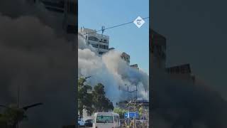 Beirut building levelled by Israeli strike