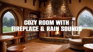 Nighttime Thunderstorm Haven: Inviting Room with Fireplace & Calming Rain Sounds