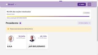 Eleições 2022 - Apuração em tempo real do segundo turno.