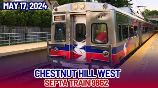 SEPTA Train 9862 Departs Chestnut Hill West: Silverliner Vs | May 17, 2024