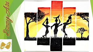 African Acrylic Painting tutorial/Tribal art African women painting for beginners/5 piece painting