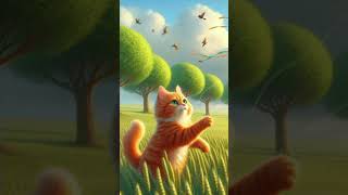 Orange cat is playing with a kite