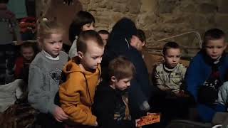 Ukranian children hiding from russian bomb