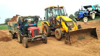 JCB 3Dx Xpert Backhoe Loaded Field Mud in Trolly | Eicher 380 Tractor | Massey 241&1035 Tractor