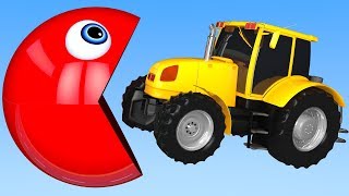 Learn Colors with PACMAN and Tractor Farm Tooth Brush Street Vehicle for Kid Children