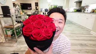 Unboxing Experience Rose Forever New York - Essential Round Red Black Velvet Preserved Roses