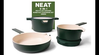 Wow -High Quality! Alva" Space Saving" Green Ceramic Nonstick Cookware Set, PFAS, PFOA & PFTE Free