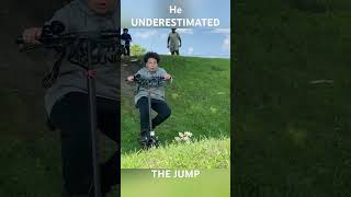 He UNDERESTIMATED how HIGH the HILL WAS🤣 #jump #bike #ebike #surron #automobile #scooter #explore