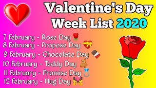 2020 Valentine's Day Full Week List | Valentine's Week | Valentine's All Date 2020 |