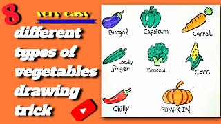 Many vegetables drawing in easy way| only five minutes||💯