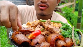 Mukbang spicy pork skin with brown king chilli 🌶️🥵