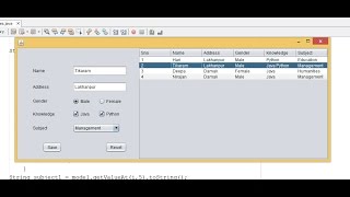 Display Selected Row Values From JTable Into JTextfields | radiobuttons | checkbox in Java