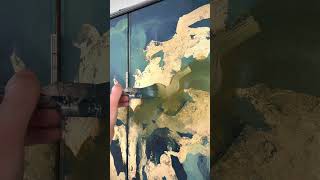 Abstract gold leaf mural #blanddesign #blueart #goldleaf