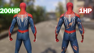 Spider Man's Suit: 200HP vs 1HP Damage Comparison.