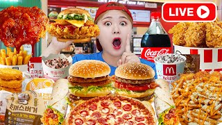 LIVE ASMR MUKBANG 양념치킨 햄버거 먹방🍔 치즈스틱 치킨텐더 Crispy Fried Chicken Burger Eating Sound | HIU 하이유