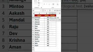 ✅If Function In Excel Pass Or Fail #excel #shorts