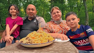 Popular Plov in the forest. Cooked for grandchildren!