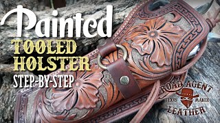 Leathercraft: Painted Tooled Leather Sheridan SAA Cowboy Action Cosplay Holster Leatherworking