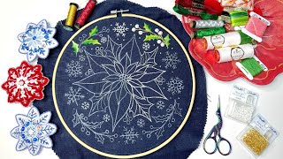 Poinsettia 🌺 EMBROIDERY TUTORIAL for Stitching Club ✂️ Christmas SAL Day 2