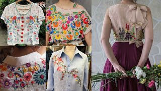 Amazing designs of embroidered shirts , tops , blouse simple tanka easy pattern elegant designs