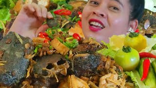 Fried Fish With Ginger And Soybeans | Vegetables, Tomatoes, Salad, Cabbage And Cucumber| Eating Show