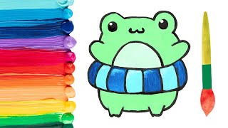 How to draw frog in an inflatable lifebuoy 🐸⛱️🌊 easy drawing | Drawing for kids | Рисуем лягушку