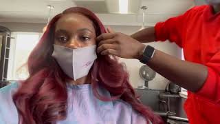 INSTALLING A GLUELESS WIG VLOG | RAW INDIAN HAIR DYED RED PT.2