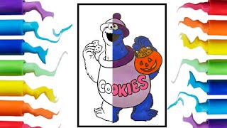 Cookie Monster Halloween | Sesame Street coloring pages | no copyright Halloween music