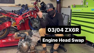 Engine head swap on a Kawasaki zx6r 2003 2004 step by step