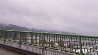 Crossing the St. John's Suspension Bridge in Portland, Oregon on November 6, 2020.