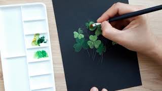 DRAW ON BLACK PAPER - Shamrock / Clover Flowers - Water color | DDArt