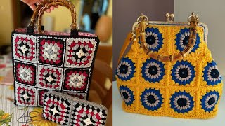 Multicoloured crochet square pattern boho style big size bags/handbag design ideas