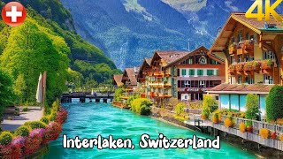 Interlaken, Switzerland walk on a rainy day 4K - Beautiful Swiss town - rain ambience