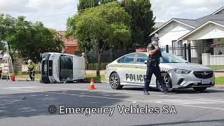 SAMFS fire trucks, ambulances, and police vehicles at Fiat rollover crash 3