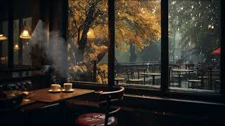 Cozy Fall Coffee Shop Ambience & Heavy Rain ☕ Smooth Piano Jazz Music for Studying ~ Rain Sounds