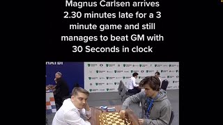 Shocking checkmate from magnus |He was late and he defeats a GM in 30sec in a 3min game