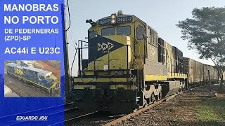 Manobras de locomotivas GE AC44i e U23C no porto intermodal de Pederneiras (ZPD)-SP