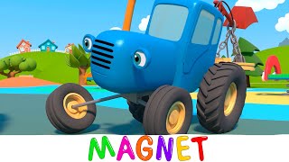 Game With A Magnet On Playground - Blue Tractor - Kids Cartoons with cars