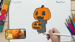 How to draw a scary pumpkin for Halloween