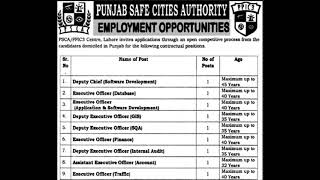 Punjab Safe Cities Authority Jobs October 2024 PSCA PPIC3 Apply Online Traffic Supervisors & Others