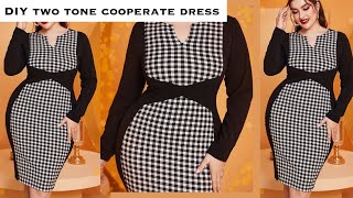 HOW TO MAKE A TWO TONE COOPERAT DRESS Cutting & Stitching Dart Manipulation Dress #sewingbeginners