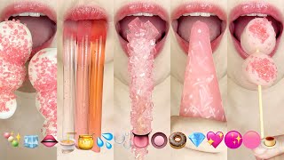 asmr PINK EMOJI FOOD 🍡🧊👄🍜🍯💦🫧👅🔘🍩💎💖🟠🟠🍮 분홍색 이모지 먹방 eating sounds