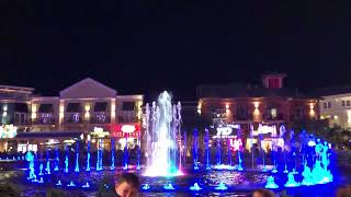 Lit up dancing water fountain at The Island in Pigeon Forge