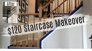 DIY Oak Staircase Makeover Under $120 | Updating Oak Banister & Spindles | Before & After