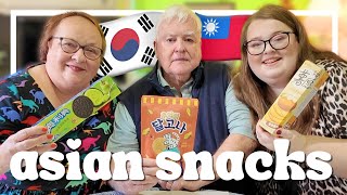 TRYING ASIAN SNACKS WITH MUM & DAD | Korean, Taiwanese and Chinese taste test!