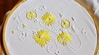 Beautiful Hand Embroidery With Back, Button Hole, Lazy Daisy Stitch and French Knot