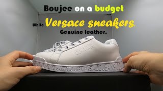 VERSACE COUTURE  White sneakers DETAILED  4k  review.CLOSE UP 4K  ZOOM IN. Genuine leather.