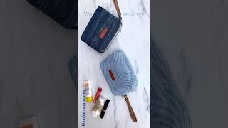 Sewing diy denim cosmetic purse bag tutorial #wandeeeasysewing #cosmeticbagdiy